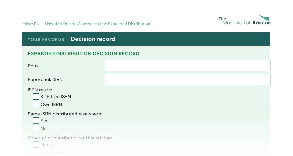 Top of the blank expanded distribution decision record from the Micro Fix, fading out
