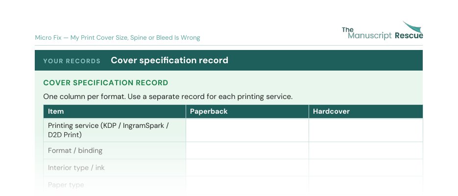 Top of the blank cover specification record from the Micro Fix, fading out