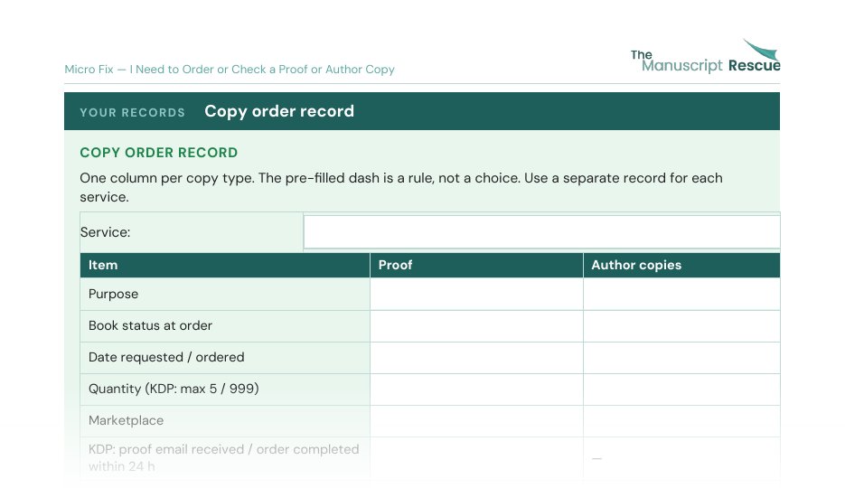 Top of the blank copy order record from the Micro Fix, fading out