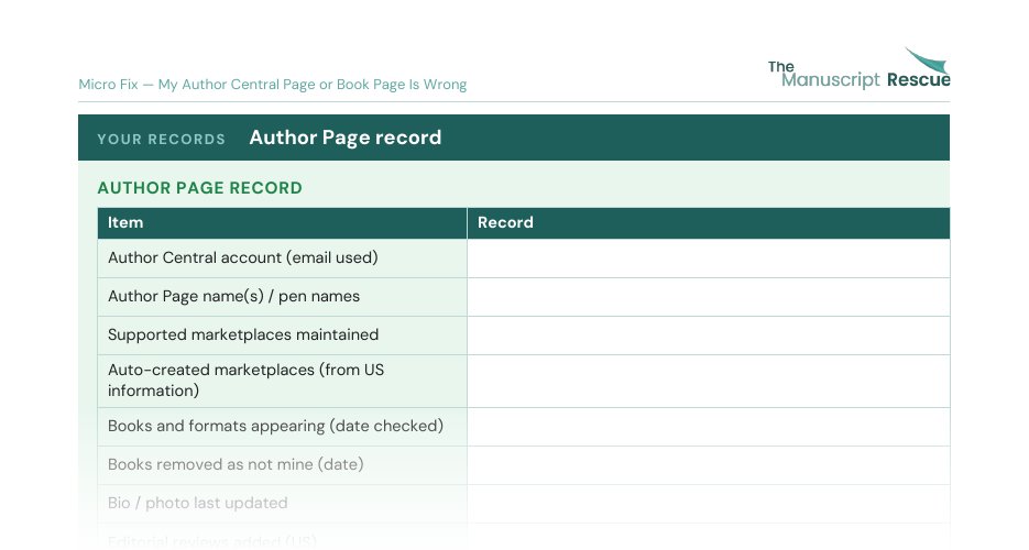 Top of the blank Author Page record from the Micro Fix, fading out